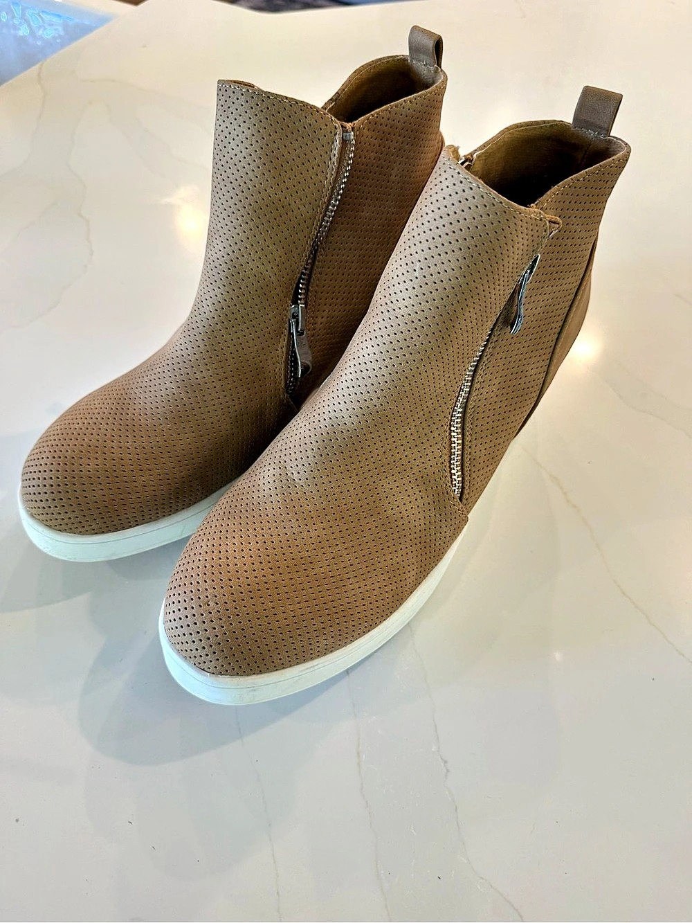 Journee Collection Perforated Wedge Booties in Brown US 11